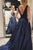 Simple Navy Blue Satin V Neck Long Open Back Prom Dress Backless Evening Dress OHC387 | Cathyprom