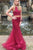 Two Piece Crew Sweep Train Criss-Cross Straps Dark Red Tulle Beaded Prom Dress Z29