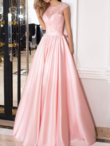 Simple A-line Scoop Sleeveless Long Satin Pink Prom Dress/Evening Dress OHC286 | Cathyprom