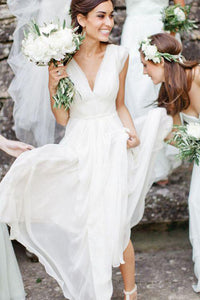 Cheap A-line V-neck Floor-length Sleeveless Long Chiffon Bridal Gown Wedding Dresses OHD162 | Cathyprom