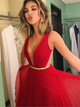 Beautiful A Line V-neck Floor-length Sleeveless Beading Long Red Chiffon Prom Dress Evening Dress  OHC289 | Cathyprom