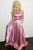 Chic A Line Pink Satin High Neck Jewel Sleeveless Beading Side Slit Long Satin Prom Dress Formal Dress OHC324 | Cathyprom