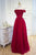 A Line Off The Shoulder Floor Length Short Sleeves Hand-Made Flower Long Burgundy Prom Dress/Evening Dress OHC127 | Cathyprom