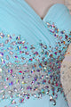 Elegant One Shoulder Court Train Chiffon Blue Backless Long Prom Dress D12