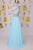 Elegant One Shoulder Court Train Chiffon Blue Backless Long Prom Dress D12