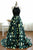 A-Line Halter Sweep Train Black Printed Satin Prom Dress with Beading Q70