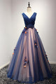 Beautiful Ball Gown V-neck Floor-length Sleeveless Appliques Bowknot Long Tulle Prom Dress/Evening Dress OHC230 | Cathyprom