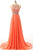 Sexy Halter Court Train Chiffon Backless Orange Prom/Evening Dress With Beading Z38