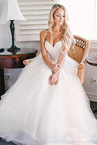 Beautiful A Line Spaghetti Straps Sweep Train Sleeveless Long Tulle Bridal Gown Wedding Dresses OHD167 | Cathyprom