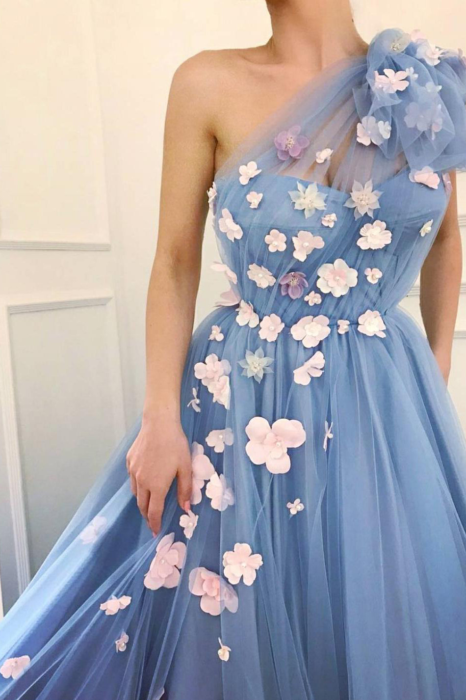 Cheap A Line One Shoulder Sleeveless Hand-Made Flower Long Tulle Prom cathyprom Cheap A Line One Shoulder Sleeveless Hand-Made Flower Long Tulle Prom cathyprom