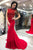 Mermaid High Neck Open Back Sweep Train Red Prom Dress with Beading D3