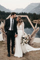Two Piece Round Neck Long Sleeves Chiffon Wedding Dress with Lace OHD051 | Cathyprom