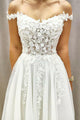 Beautiful A Line Off the Shoulder Sleeveless White Tulle Wedding Dresses with Appliques OHD122 | Cathyprom