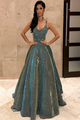 Spaghetti Straps Sage Sleeveless Long Prom Dress with Sequin Evening Dress 2020 LPD5 |Cathyprom