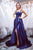 Elegant A Line Halter Sleeveless Side Slit Long Royal Blue Satin Prom Dress Evening Dress OHC345 | Cathyprom