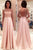 A-line Bateau Long Sleeves Sweep Train Backless Pink Prom Dress with Beading LPD29 | Cathyprom