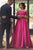 A-line Off the Shoulder Long Sleeves Sweep Train Fuchsia Prom Dress with Appliques D14