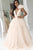 A-Line Deep V-Neck Sweep Train Pearl Pink Striped Tulle Prom Dress with Flower Ruffles Z8