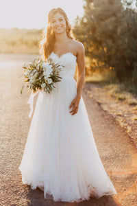 Sexy Simple Sweetheart Floor Length Sleeveless Tulle Wedding Dresses with Lace OHD124 | Cathyprom