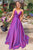 Unique A Line Grape Spaghetti Straps Sweep Train Sleeveless Long Satin Prom Dress Evening Dress OHC309 | Cathyprom