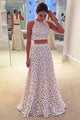 Two Piece A-line Jewel Sleeveless Floor Length White Lace Prom Dress LPD30 | Cathyprom