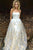 A-Line Strapless Sweep Train White Tulle Prom Dress with Appliques Pockets Z41