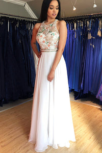 Amazing Colorful A-Line Floor Length Sleeveless Beaded Long Chiffon Prom Evening Dress OHC299 | Cathyprom