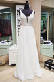 A-line V-neck Sleeveless Floor Length White Prom Dress with Beading Pearls LPD31 | Cathyprom