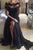High Quality Off the Shoulder Short Sleeves Split Long Black Prom Dress with Lace Beading LPD47 | Cathyprom