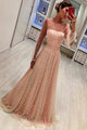 Chic A-line Long Sleeve Prom Dresses Beading Pink Long Evening Dress LPD13