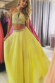 A-line Daffodil Halter Beading Sleeveless Sweep Train Prom Dress P60