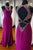 Sheath Jewel Open Back Sweep Train Split Fuchsia Prom Dress with Beading P88 | Cathyprom