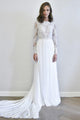 Long Sleeves A Line White Chiffon Wedding Dress with Lace OHD031 | Cathyprom