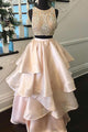 Two Piece A-line Jewel Floor Length Tiered Pearl Pink Prom Dress with Beading LPD28 | Cathyprom