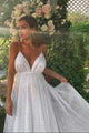 A Line Spaghetti Straps Long White Sequin Backless Prom Dress OHC539