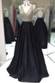 Elegant A-Line/Princess V Neck Sleeveless Open Back Beaded Long Satin Prom Dresses OHC267 | Cathyprom