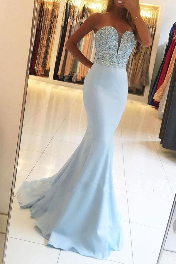 Sexy Mermaid/Trumpet Sweetheart Sleeveless Beaded Long Satin Prom Dres cathyprom Sexy Mermaid/Trumpet Sweetheart Sleeveless Beaded Long Satin Prom Dres cathyprom