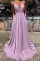 Sparkly Spaghetti Straps Sweep Train Sleeveless Criss-Cross Straps Lilac Long Tulle Prom Dress Evening Dress OHC111 | Cathyprom
