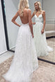 A Line Spaghetti Straps White Backless Sleeveless Tulle Wedding Dresses with Appliques OHD106 | Cathyprom