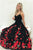 A-Line Spaghetti Straps Sweep Train Black Prom Dress with Flowers LPD20