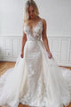 Gorgeous Mermaid Sleeveless Detachable Train White Wedding Dresses with Appliques OHD102 | Cathyprom