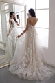 Gorgeous A Line V Neck Sweep Train Sleeveless White Long Wedding Dresses OHD111 | Cathyprom