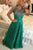 Green Lace Short Sleeves Beading Sweep Train Jewel A-line Prom Dress P69