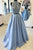 Two Piece High Neck Blue Satin Floor-length Criss-cross Straps Appliques Prom Dress P45