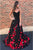 A-Line Spaghetti Straps Sweep Train Black Prom Dress with Flowers LPD20