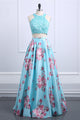 New Fashion Floral Print Flower Two Pieces Long Prom Dresses 2020 LPD3