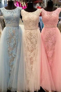 A-line Jewel Sleeveless Sweep Train Prom Dress with Lace Beading P86 | Cathyprom