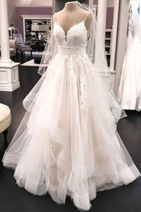 Gorgeous A Line Spaghetti Straps White Wedding Dresses with Appliques OHD097 | Cathyprom