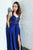 A Line Royal Blue Satin Long Lace Open Back Criss-Cross Straps V Neck Prom Dress OHC374 | Cathyprom