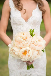 Sexy V-neck Tulle Sweep Train Sleeveless Bridal Gown Wedding Dresses Appliques OHD139 | Cathyprom